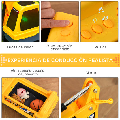 Homcom Tractor Para Niños De 2-3 Años Con Pala Excavadora Luces Música Y Espacio_5