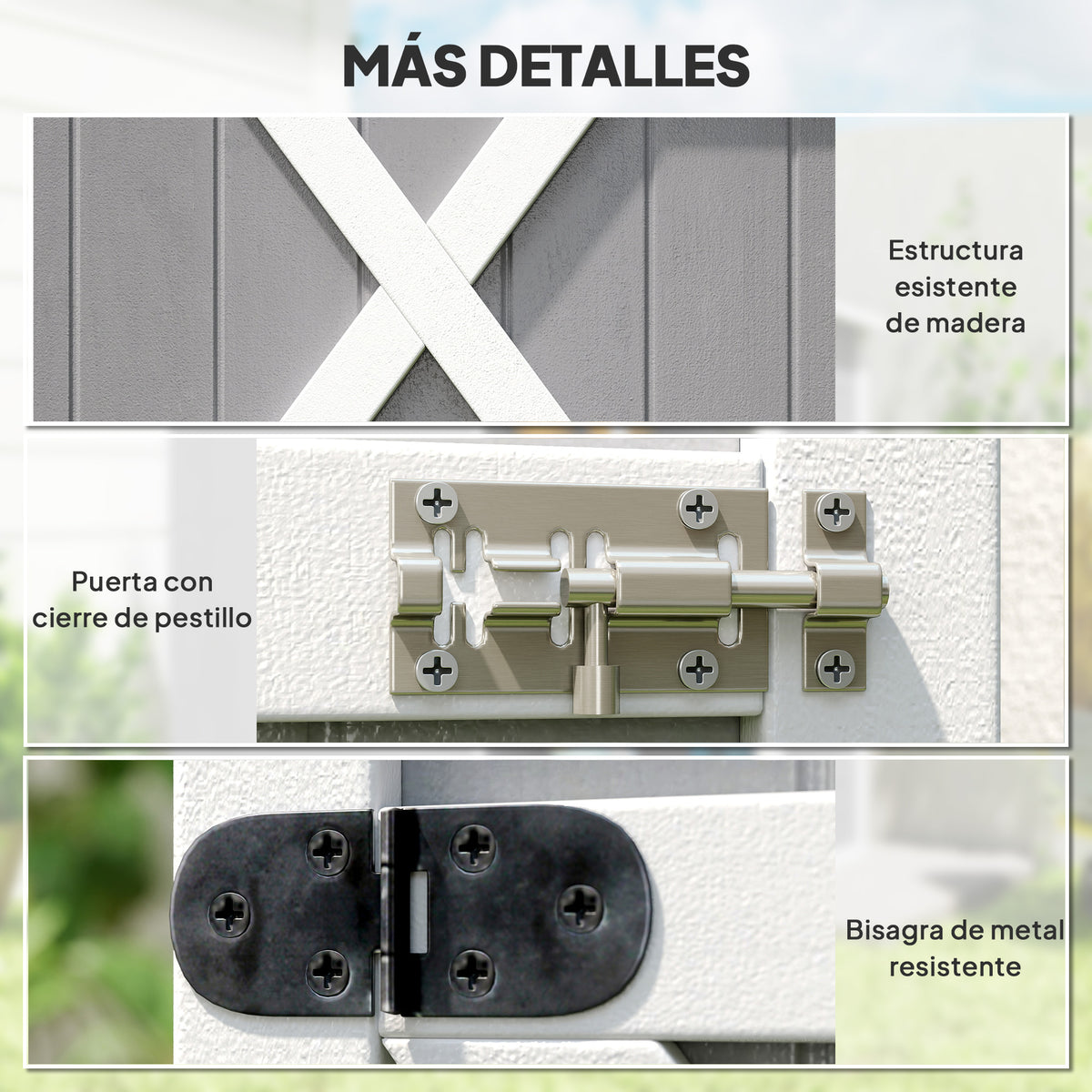 Outsunny Caseta De Jardín De Madera 75x56x115 Cm Con 3 Estantes Puerta Pestillo_5