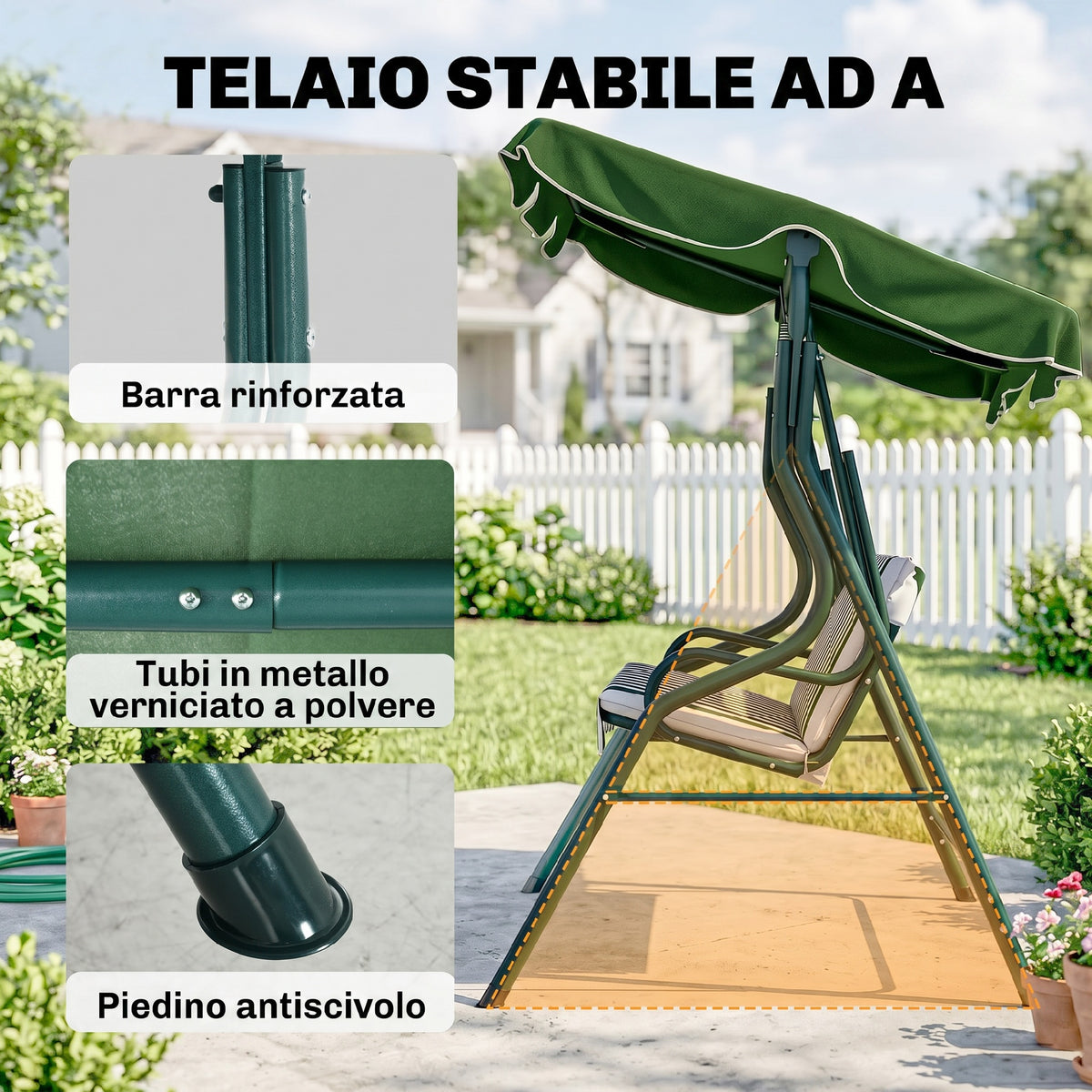 Outsunny Columpio De Jardín Con Toldo Ajustable En Ángulo 170x110x153 Cm Verde_5