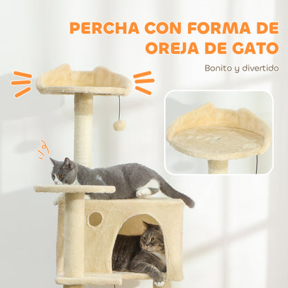 Pawhut Árbol Rascador Para Gatos 160 Cm Con Múltiples Plataformas Beige_4