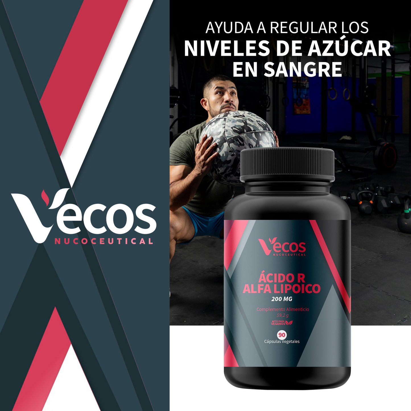 Ácido R Alfa Lipoico 200 Mg Vecos 90 Cápsulas | Antiedad Y Antioxidante Natural | Con Vitamina C + Protector Celular_1
