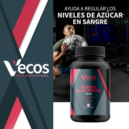 Ácido R Alfa Lipoico 200 Mg Vecos 90 Cápsulas | Antiedad Y Antioxidante Natural | Con Vitamina C + Protector Celular_1