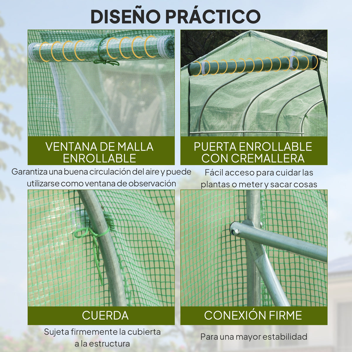 Outsunny Invernadero De Exterior 3x2x2 M Con 6 Ventanas De Malla Verde_5