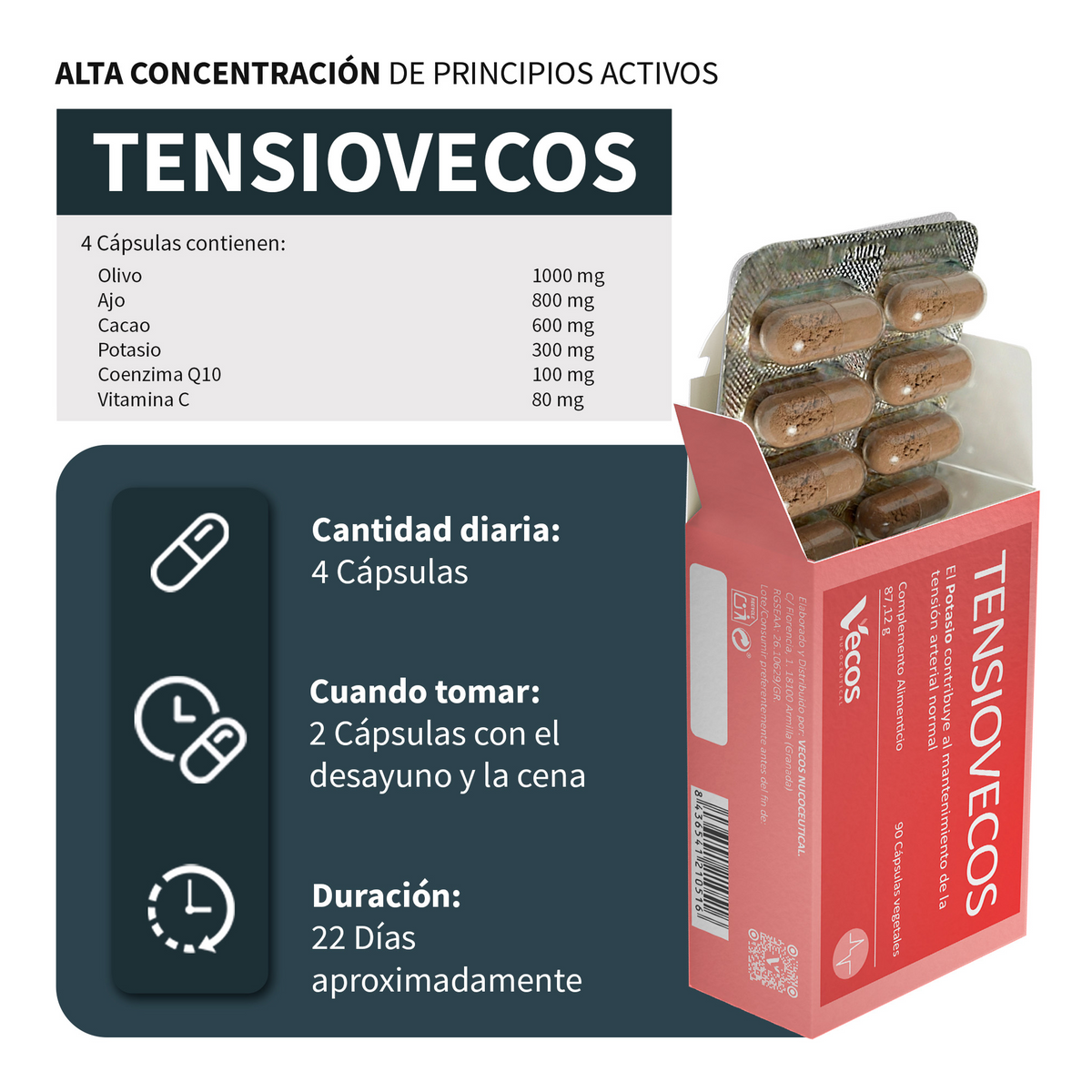 Tensiovecos Vecos 90 Cápsulas | Corazon Saludable Y Antioxidantes | Potasio + Olivo + Ajo_2