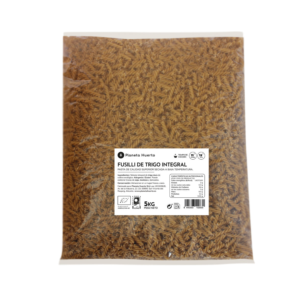 Fussilli de trigo integral ECO Planeta Huerto 5 Kg