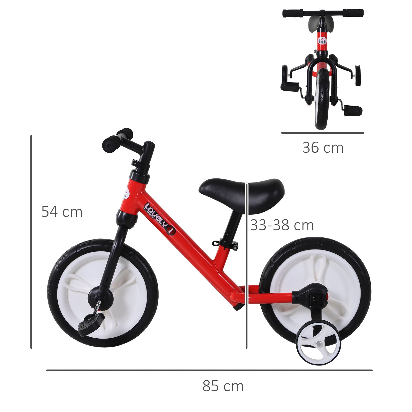 Homcom Bicicleta De Equilibrio Con Pedales Y Ruedas Entrenamiento Extraíbles_2