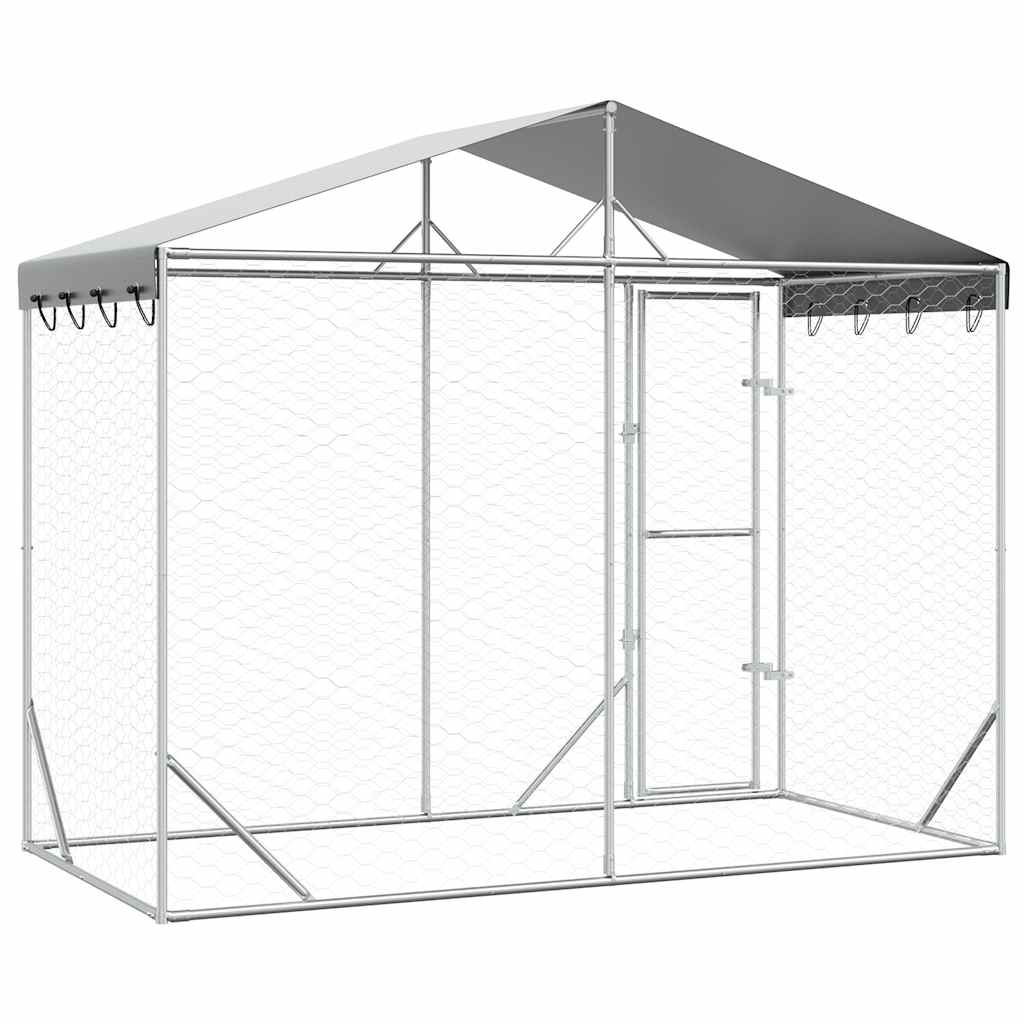 Perrera Exterior Con Toldo Acero Galvanizado Plata 3x1,5x2,5 M_5