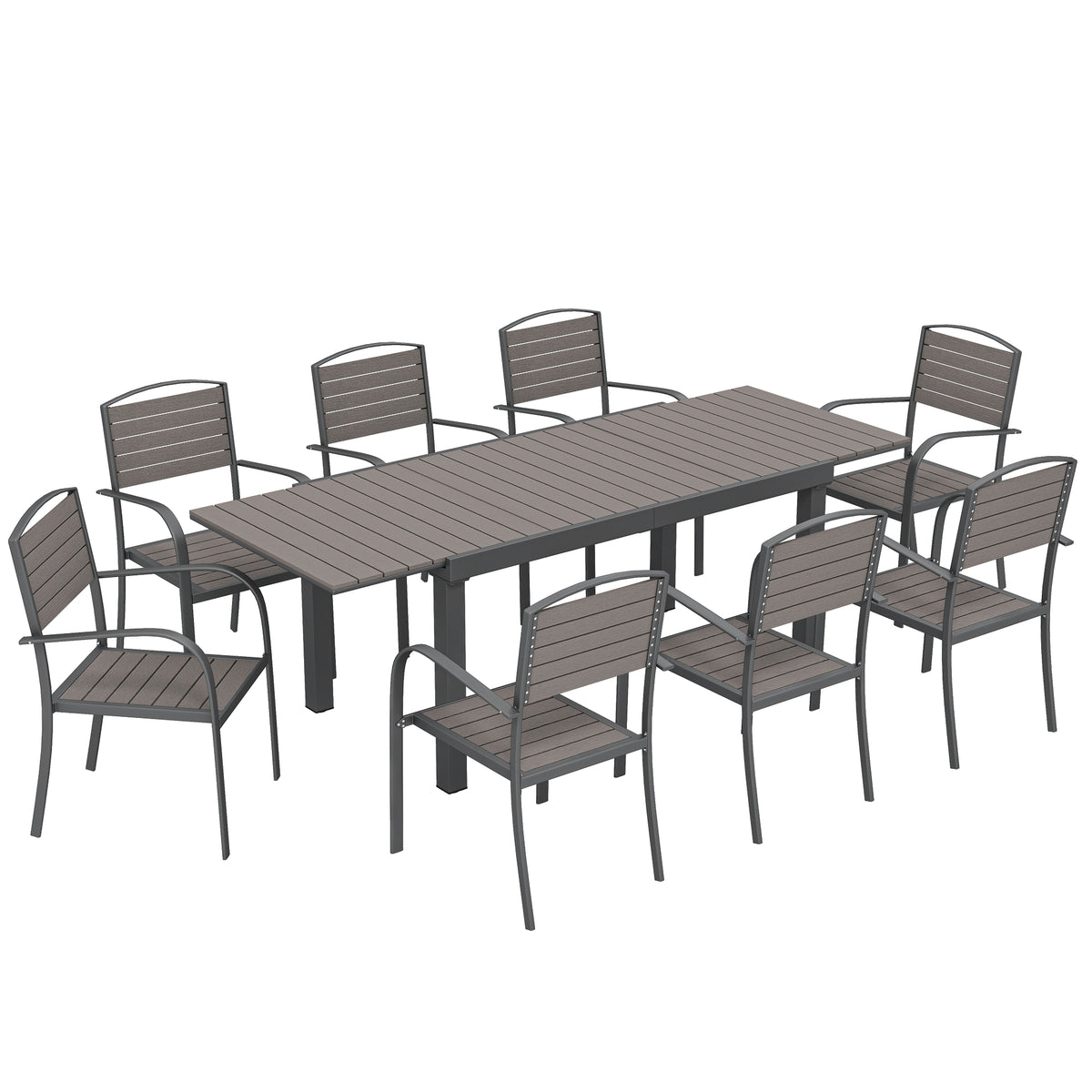 Conjunto De Jardín Outsunny Aluminio, Compuesto Madera Plástica Gris 225x85x75 Cm_0