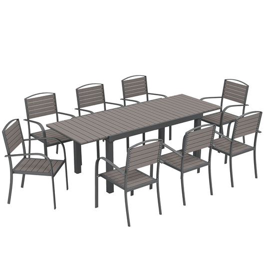 Conjunto De Jardín Outsunny Aluminio, Compuesto Madera Plástica Gris 225x85x75 Cm_0