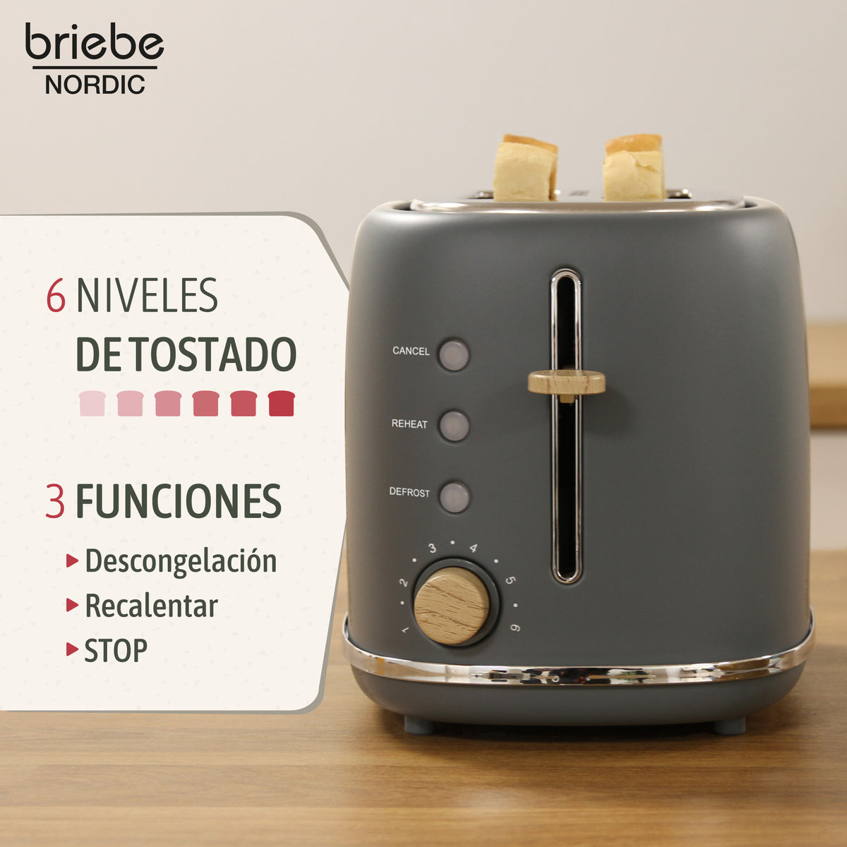 Briebe Nordic Set Tostadora Pan Ranura Ancha 2 Rebanadas + Tetera 2,3l Acero Inox, Inducción Libre Bpa, Skt1177gry, Gris_2
