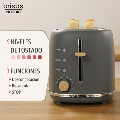 Briebe Nordic Set Tostadora Pan Ranura Ancha 2 Rebanadas + Tetera 2,3l Acero Inox, Inducción Libre Bpa, Skt1177gry, Gris_2