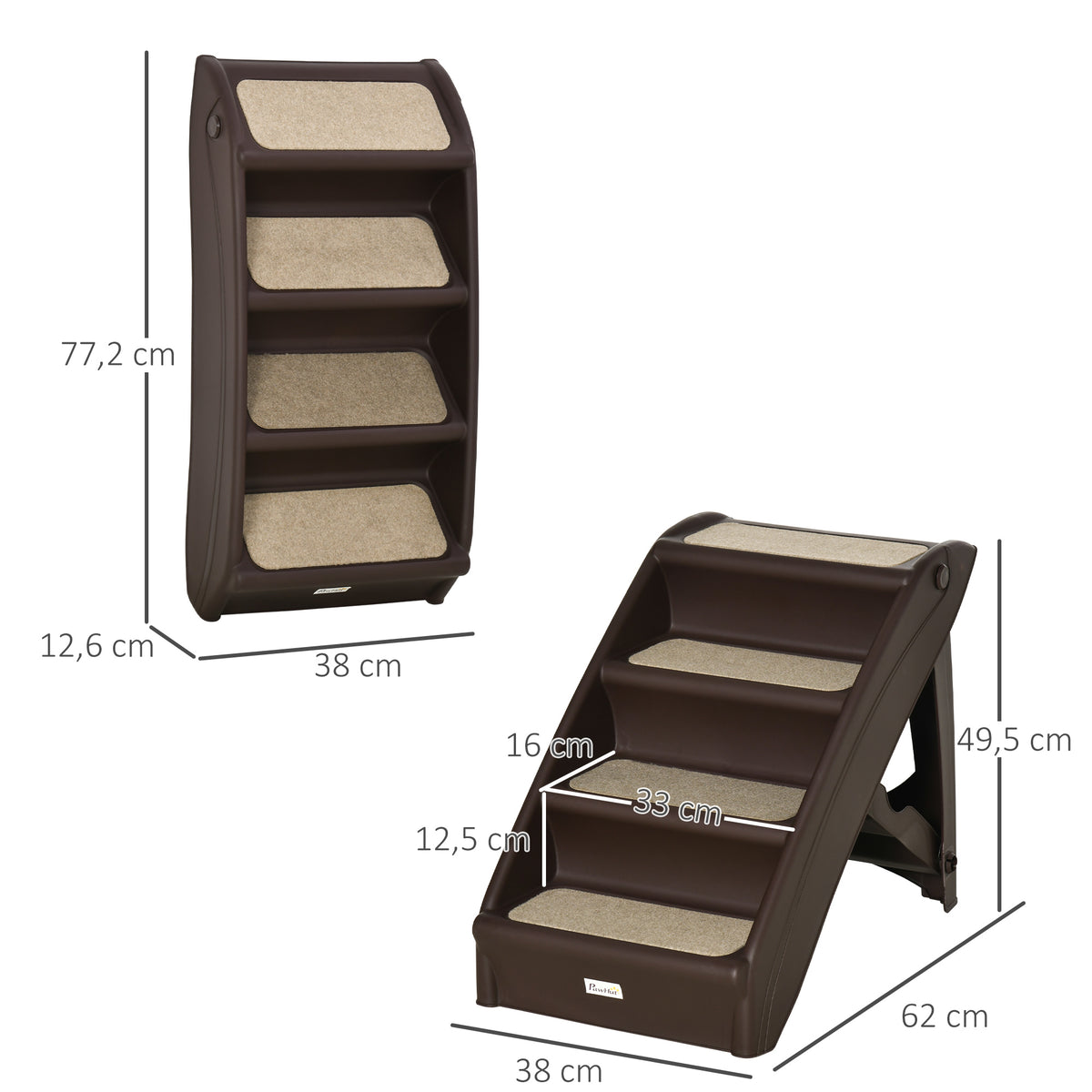 Pawhut Escalera Plegable Para Mascotas 4 Peldaños Con Alfombras Antideslizantes_2