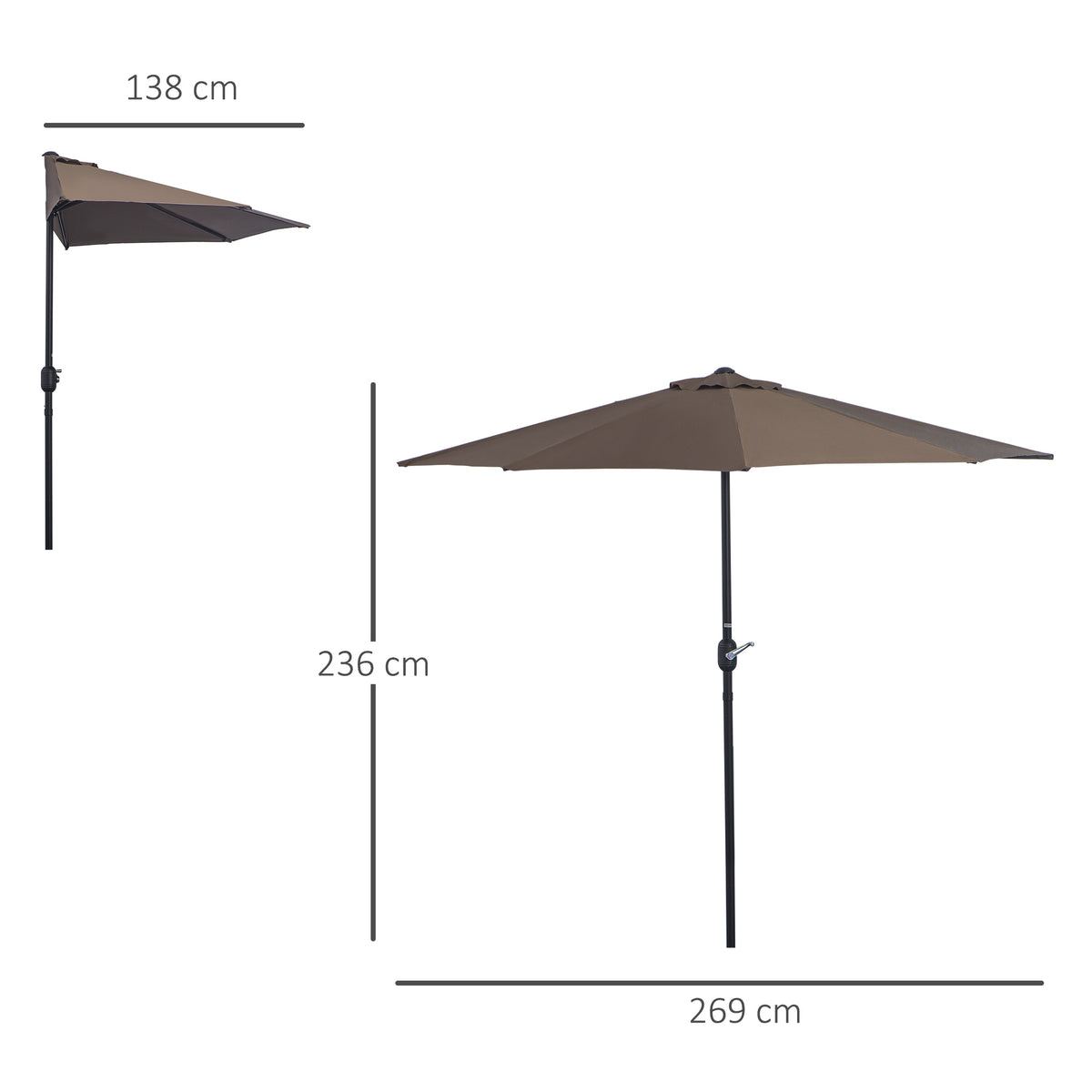 Outsunny Sombrilla Parasol Jardín Con Manivela Semicircular Exterior 269x138x236_2