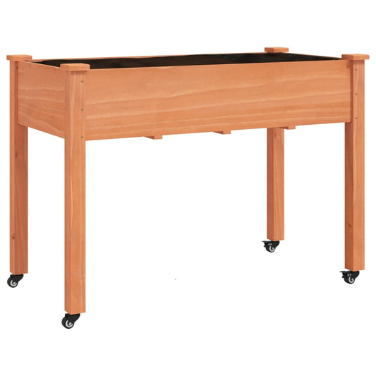 Jardinera Con Forro Y Ruedas Madera Abeto Marrón 118x59x80 Cm_0