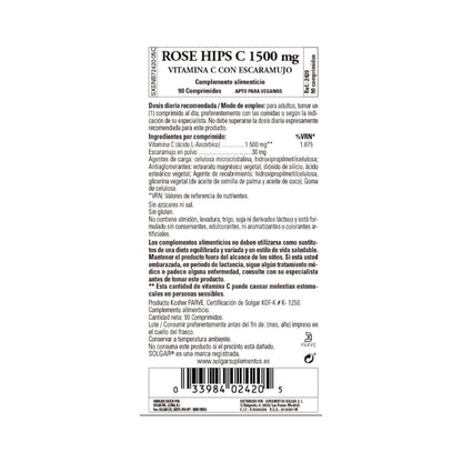 Rose Hips Vitamina C con escaramujos 1500 mg, 90 comp.