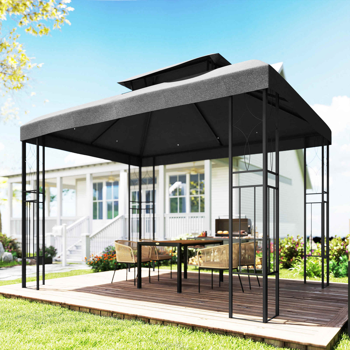 Outsunny Techo De Repuesto Para Cenador 4x3 M Techo Doble Anti-uv Gris Oscuro_3