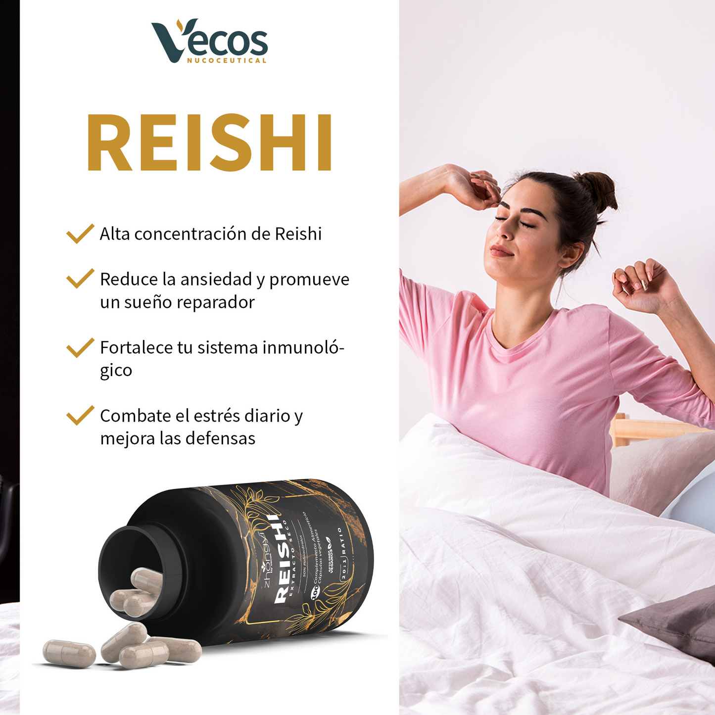 Reishi Extracto 20:1 Vecos 100 Cápsulas | Activa Defensas Y Bienestar | 50% Polisacáridos_3