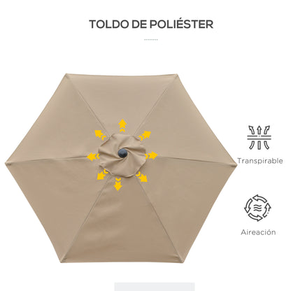 Outsunny Sombrilla De Jardín Ø230x216 Cm Con Techo Basculante Impermeable Caqui_5