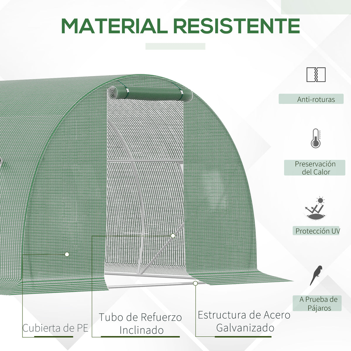 Invernadero De Túnel Outsunny Pe, Acero Galvanizado Verde 450x300x200 Cm_3