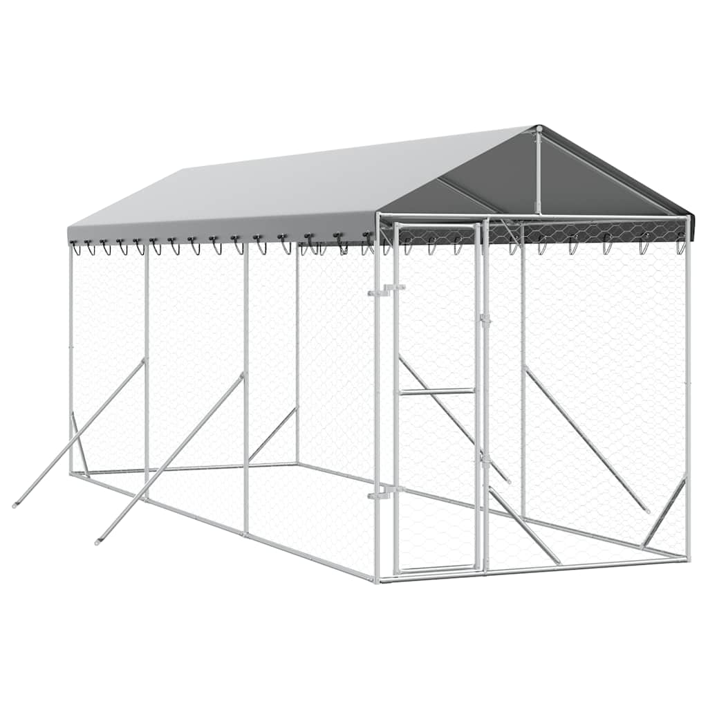 Perrera De Exterior Con Toldo Acero Galvanizado Plata 2x6x2,5 M_0