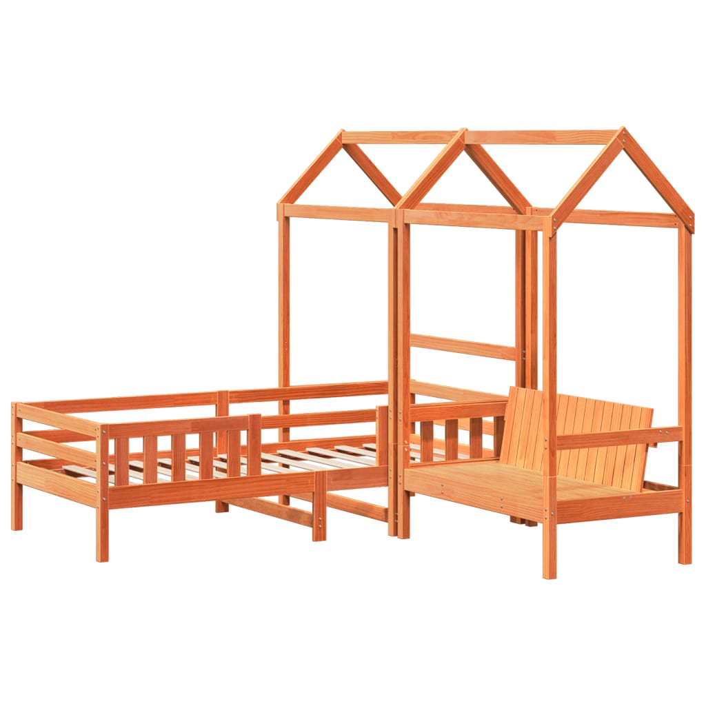 Set De Cama Y Banco Con Techo Madera De Pino Marrón 80x200 Cm_2