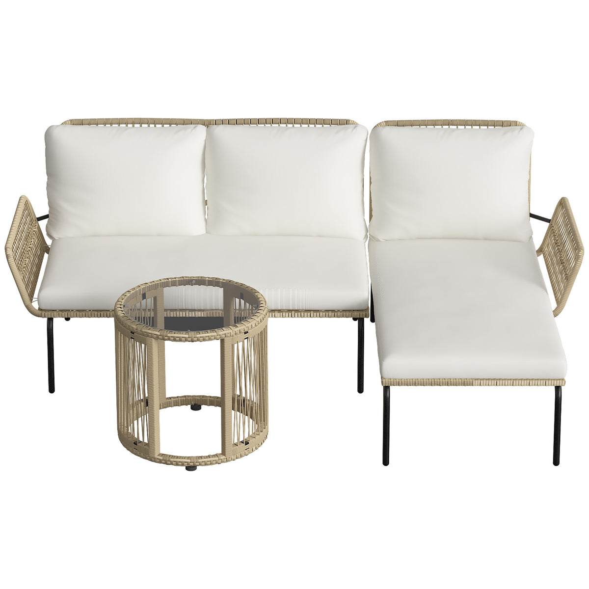 Muebles De Jardín Ratán Outsunny Con Cojines Crema Para Patio_4