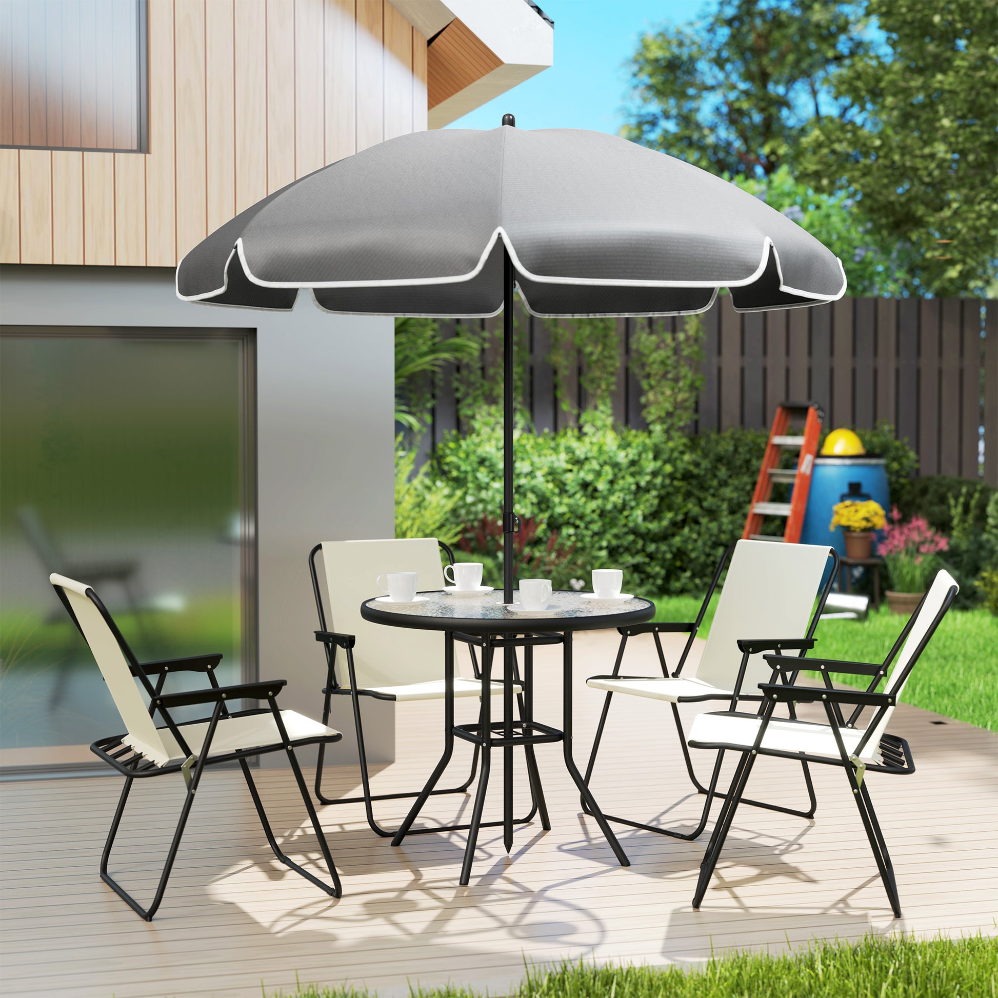 Outsunny Conjunto De Mesa Y Sillas Jardín De 6 Piezas Con Sillas Mesa Y Parasol_4