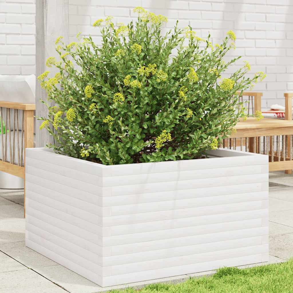 Jardinera De Madera Maciza De Pino Blanca 80x80x46 Cm_1