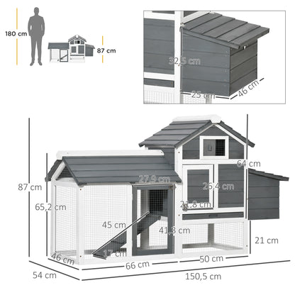 Pawhut Gallinero De Madera Para Exterior Corrales Alambre 150,5x54x87cm Gris_2