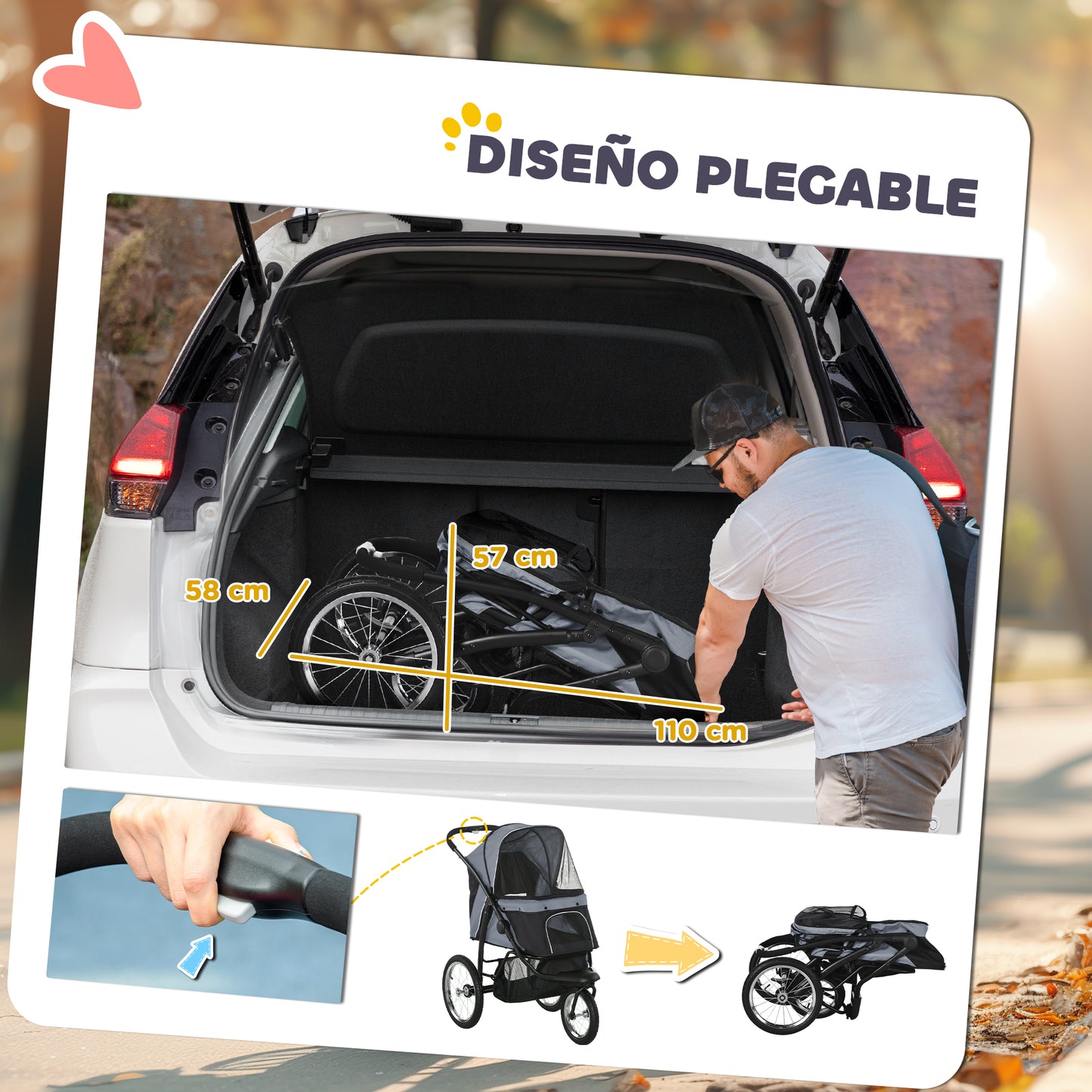 Pawhut Carrito Para Perros Plegable Con Cesta De Almacenaje 111x58x107 Cm Gris_5