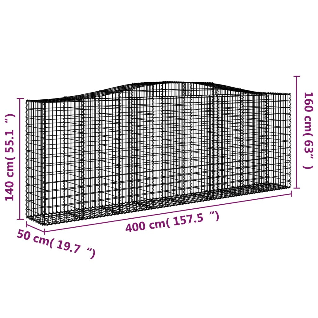 Cestas Gaviones 5 Uds Forma De Arco Hierro 400x50x140/160 Cm_5