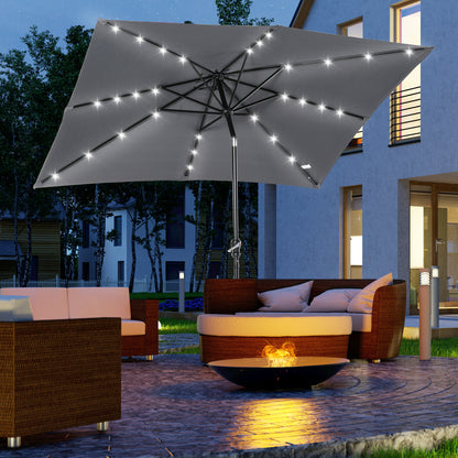 Outsunny Sombrilla De Jardín 2,7x2x2,5 M Con Techo Inclinable Luces Led Gris_1