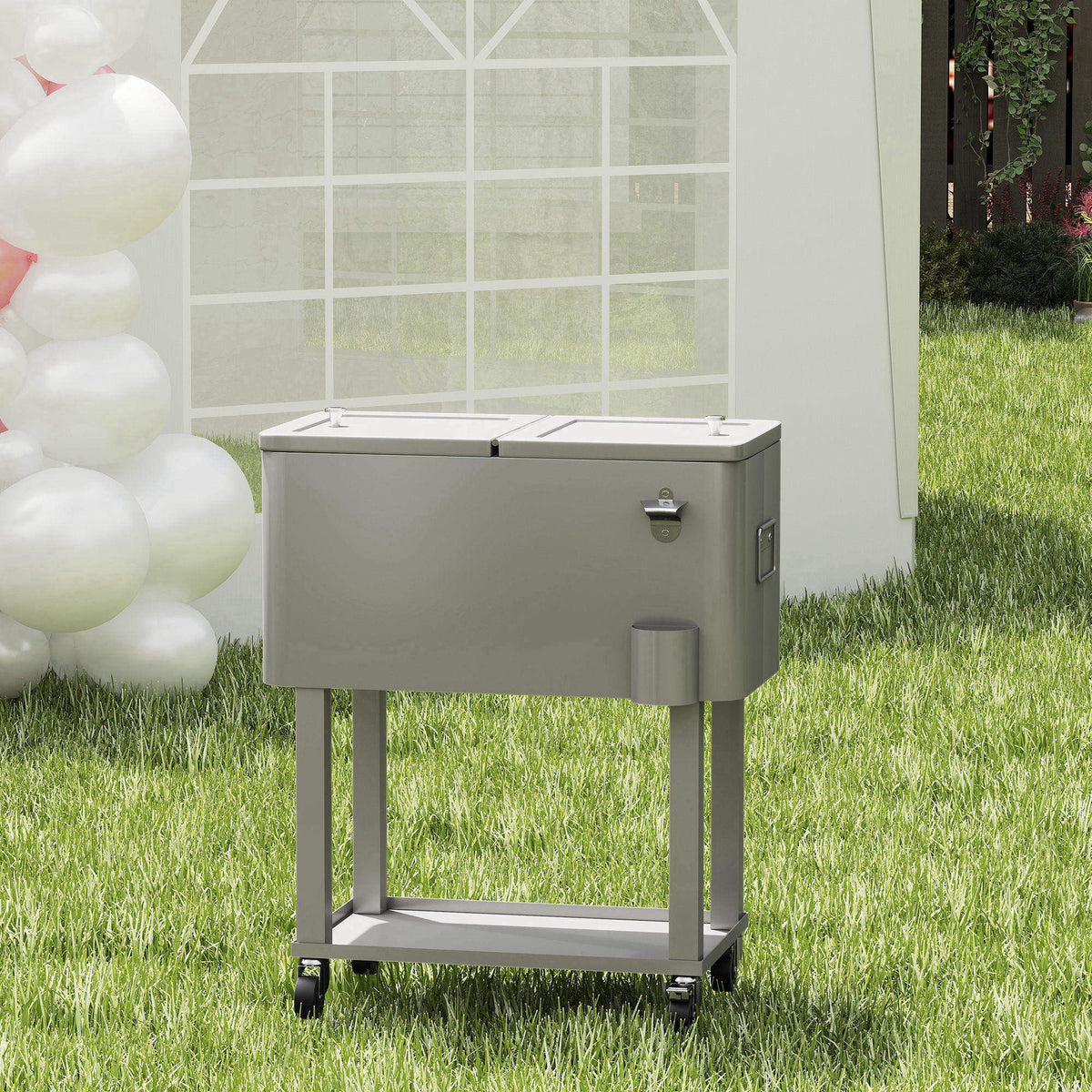 Outsunny Carro De Bebidas Refrigerado 56l Con Ruedas 67x35x80 Cm Gris Claro_1
