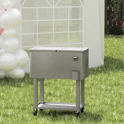 Outsunny Carro De Bebidas Refrigerado 56l Con Ruedas 67x35x80 Cm Gris Claro_1