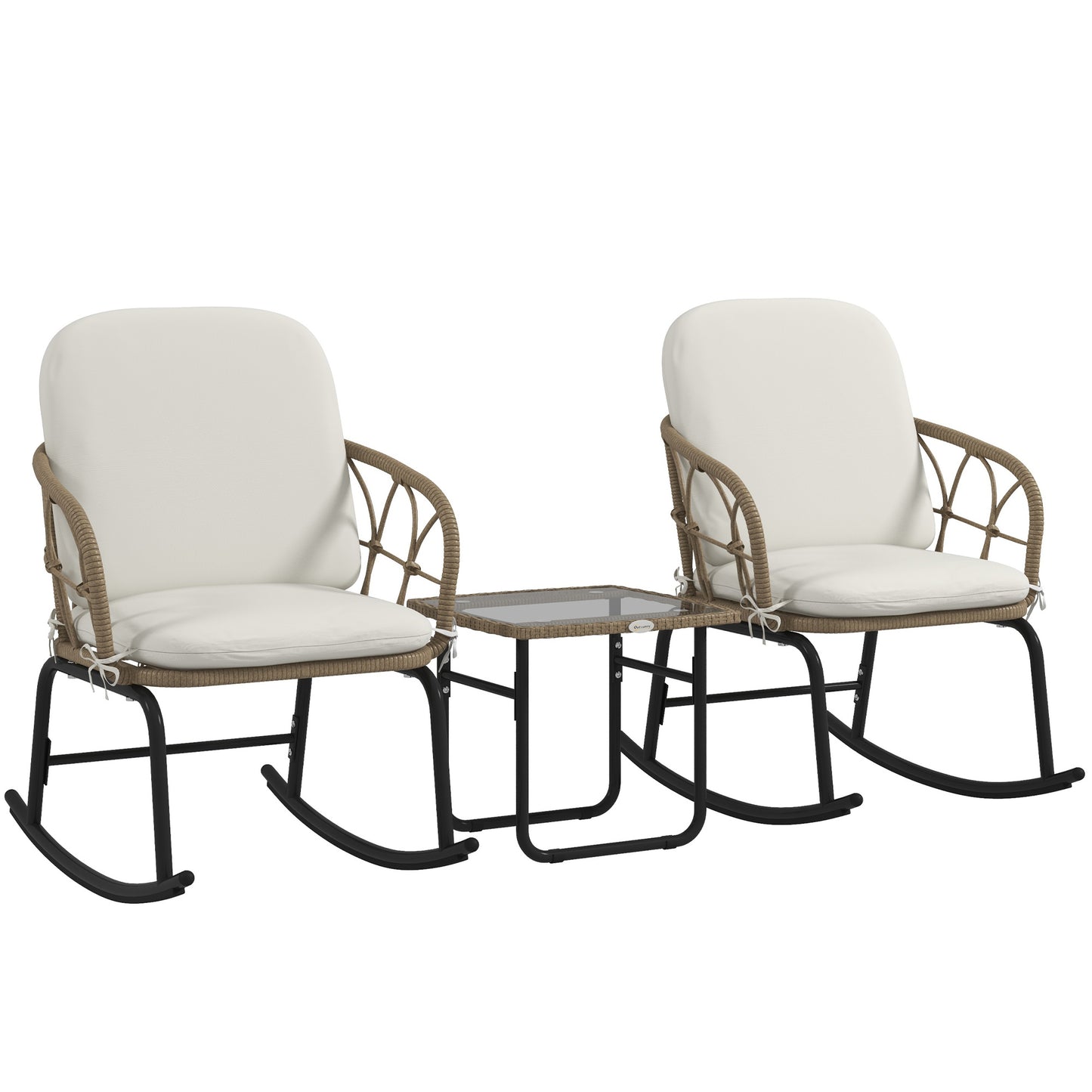 Outsunny Conjunto De Muebles De Ratán De 3 Piezas Para Jardín Crema Y Beige_0