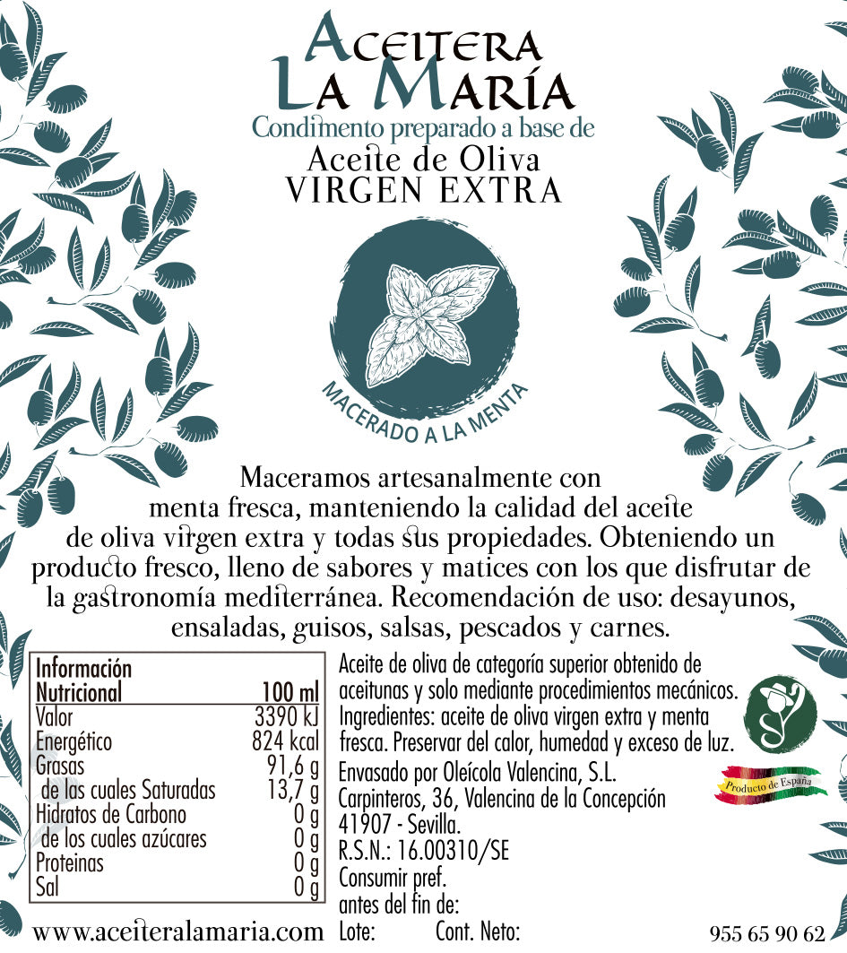Aceite De Oliva Virgen Extra Macerado A La Menta 50 Cl Con Vertedor_1