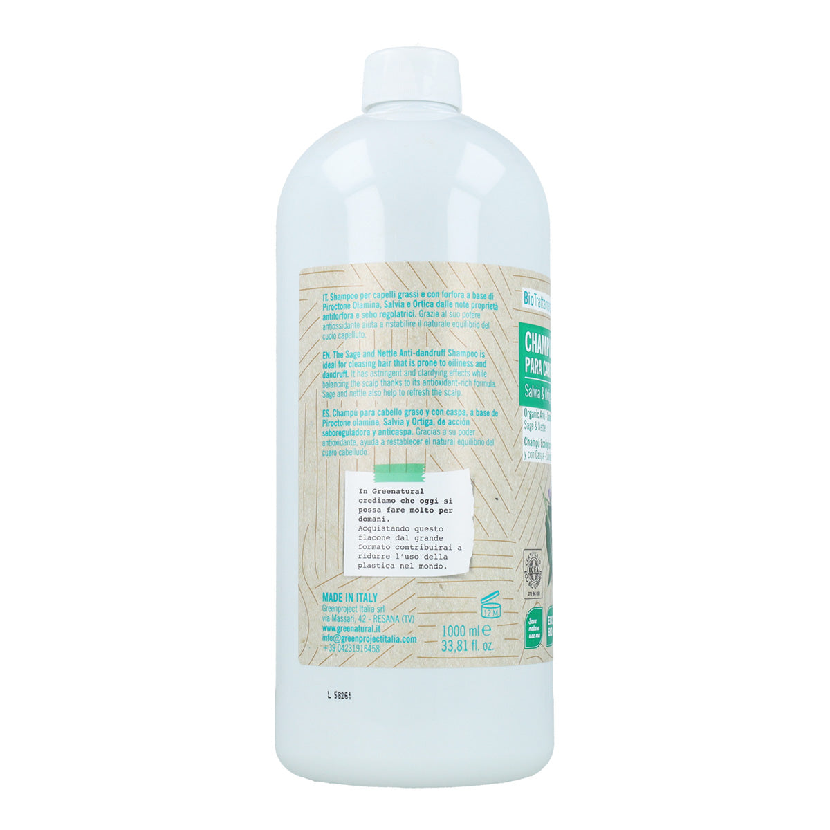 Champú Ecológico para Cabello Graso y con Caspa - Salvia y Ortiga Greenatural 1 L