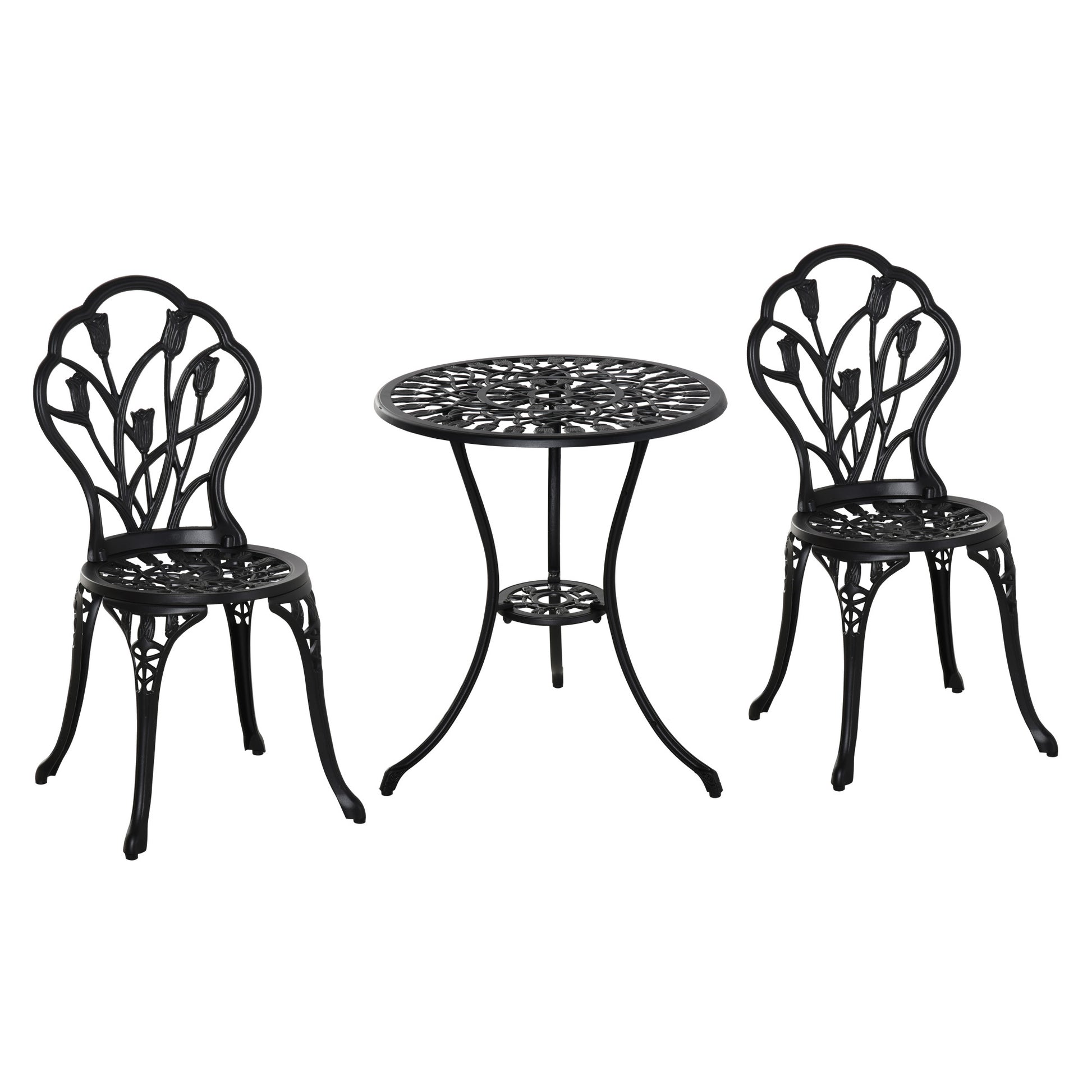 Outsunny Conjunto De Mesa Y Sillas De Terraza Exterior De 3 Piezas Negro_0