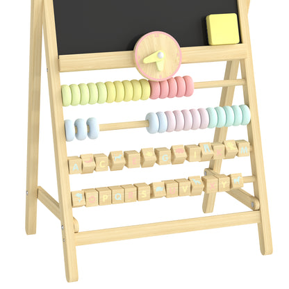Aiyaplay Pizarra Infantil Caballete Con Reloj Ábaco Y Borrador Madera Natural_3