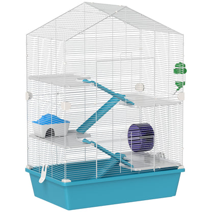 Pawhut Jaula Para Hámster De 5 Niveles Con Plataformas 58x36x81 Cm Azul Claro_0