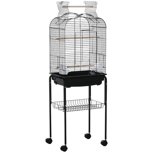 Jaula Para Pájaro Pawhut Acero, Pp, Madera Mixta Negro 46x36x130 Cm_0
