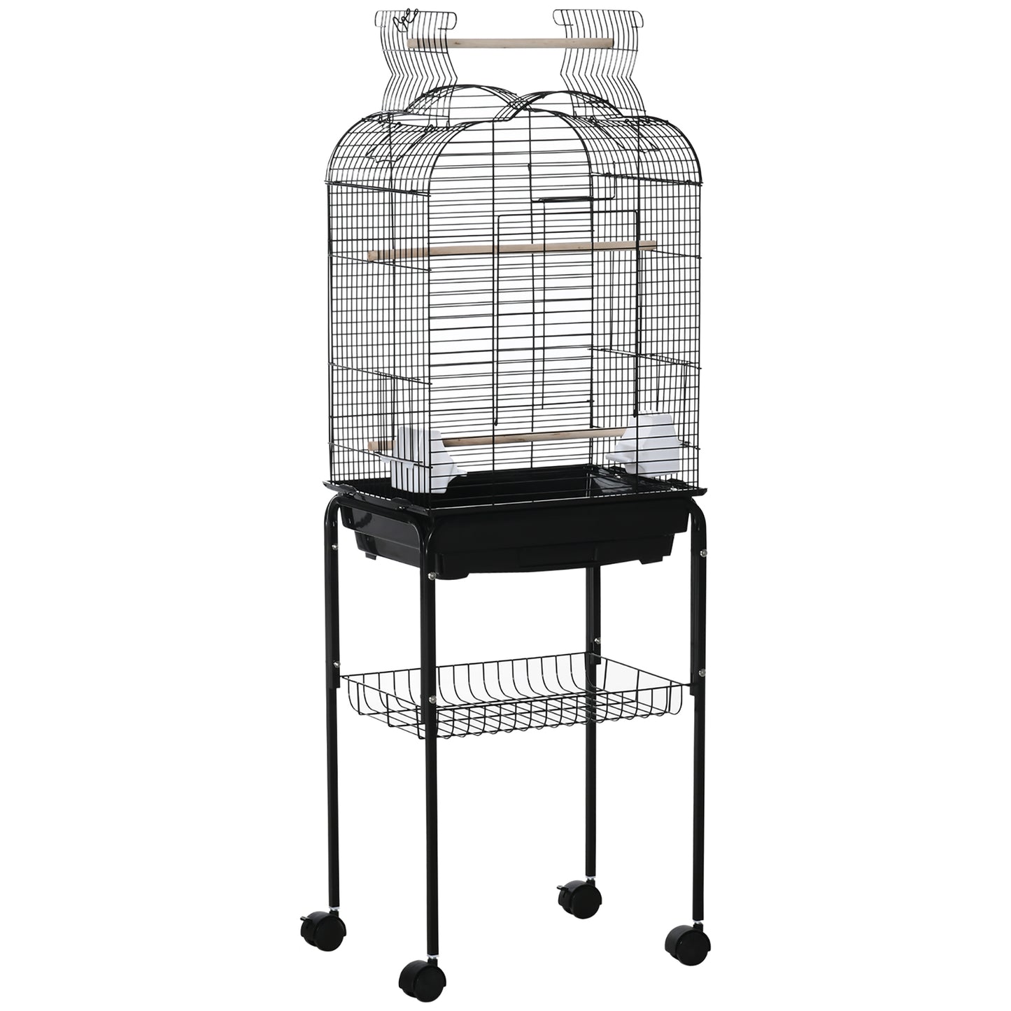 Pawhut Jaula Para Pájaros Con Soporte 4 Ruedas Techo Abrible 2 Comederos Estante_0