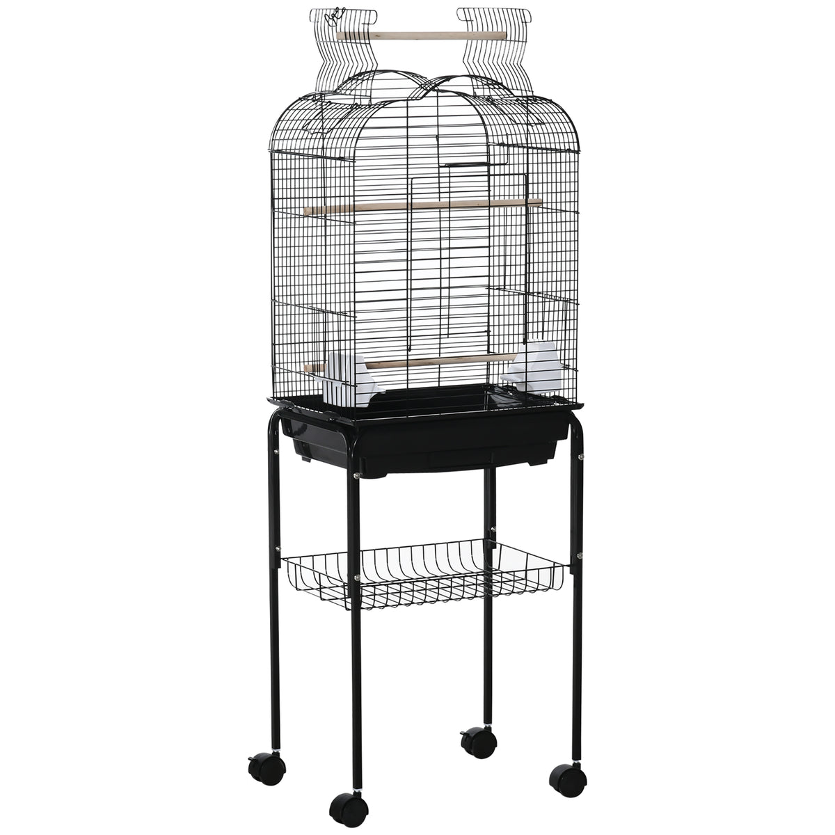 Pawhut Jaula Para Pájaros Con Soporte 4 Ruedas Techo Abrible 2 Comederos Estante_0