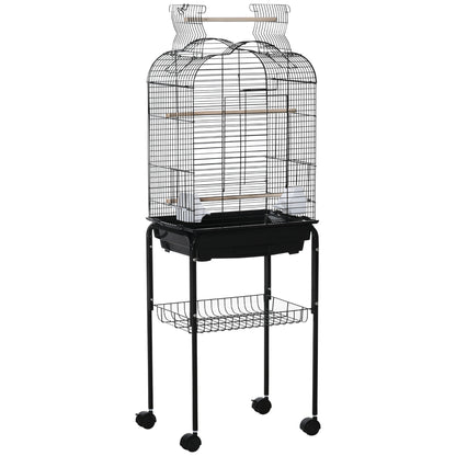 Pawhut Jaula Para Pájaros Con Soporte 4 Ruedas Techo Abrible 2 Comederos Estante_0