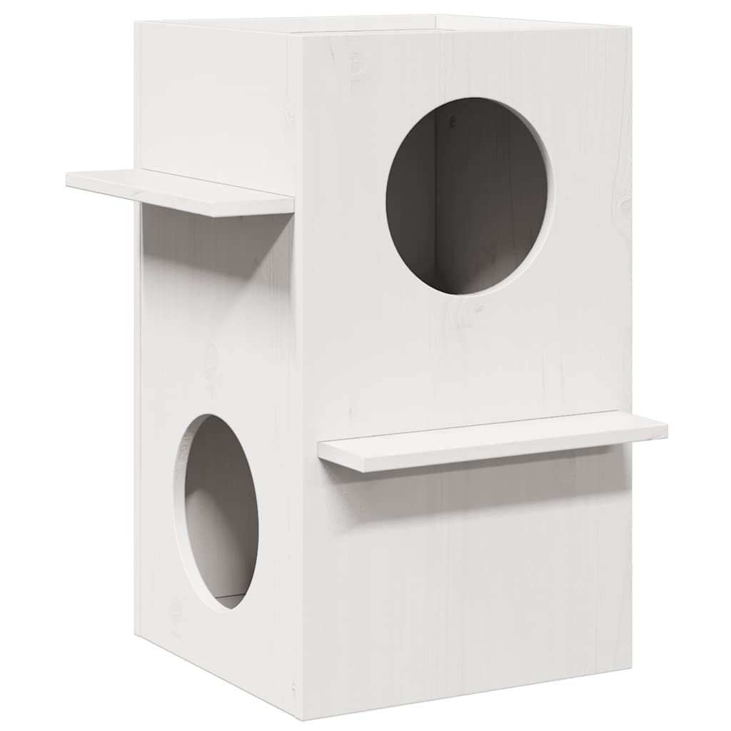 Casa Para Gatos Madera Maciza Pino Blanca 43x43x60 Cm_1