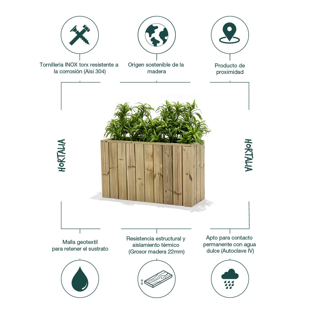 Jardinera De Madera Para Exterior Atrium Hortalia 100x34x60 Cm_2