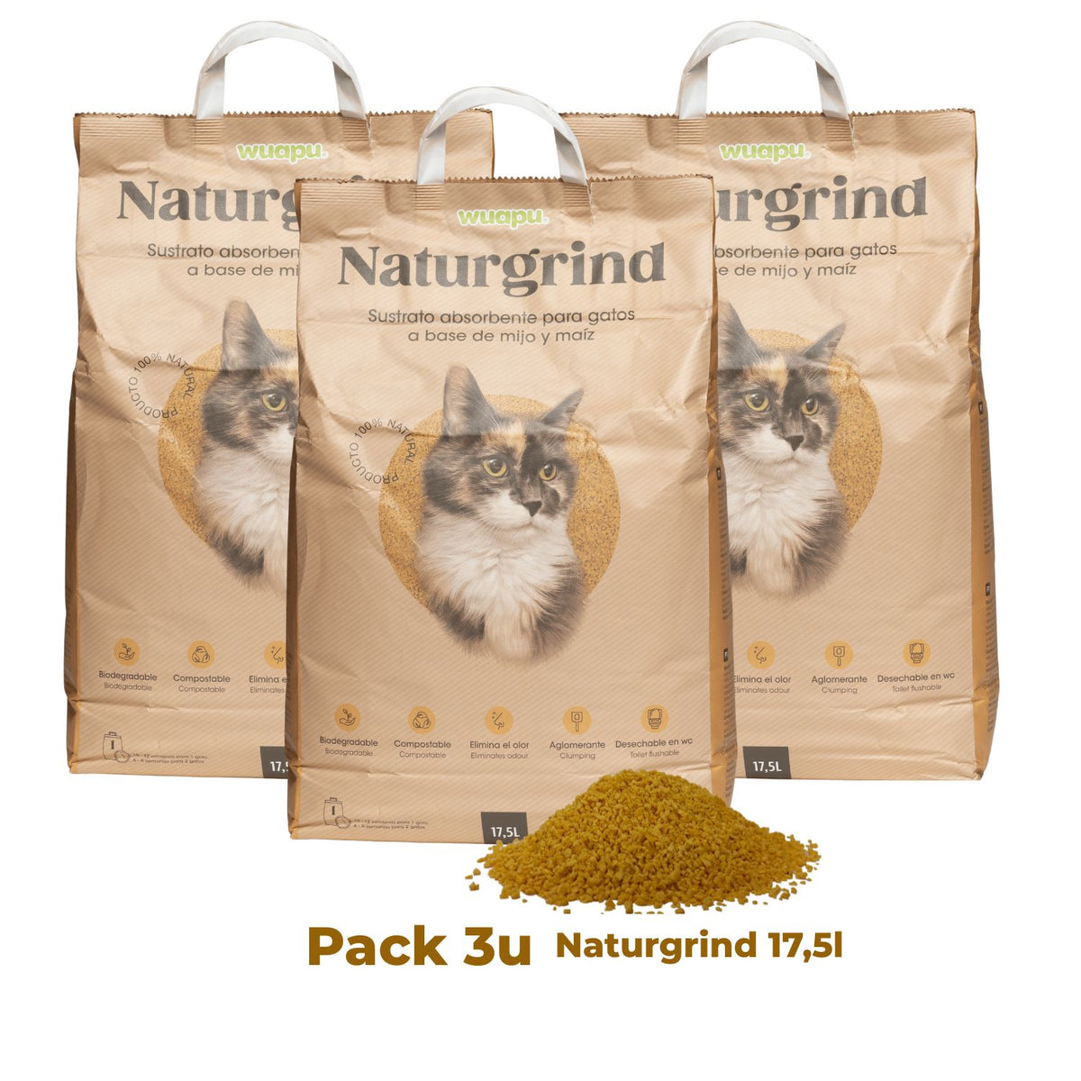 Sustrato Absorbente Wuapu Naturgrind Biodegradable Y Compostable Para Gato 1 U 6l_3