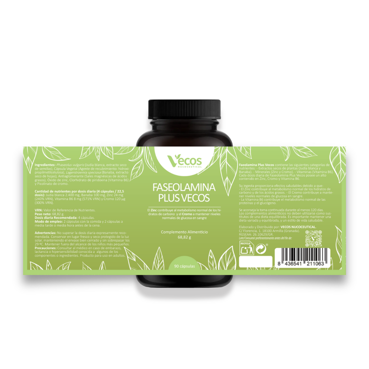 Faseolamina Plus 2400 Mg Vecos 90 Cápsulas | Bloqueador De Carbohidratos Y De Apetito | Con Banaba Y Cromo_4
