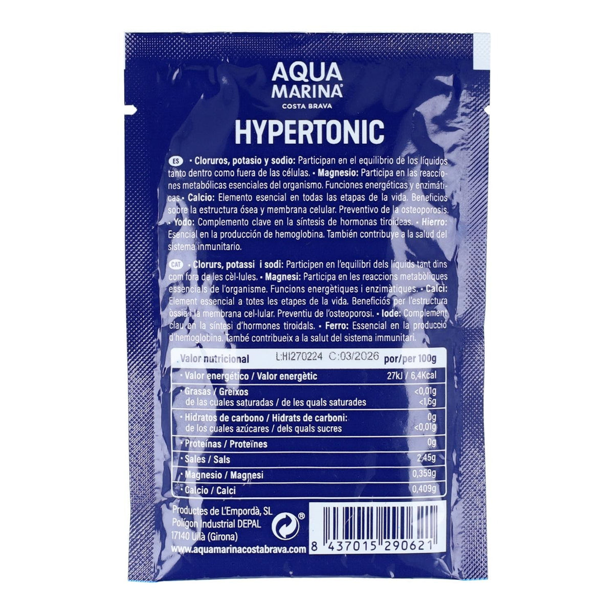 Agua de Mar Hipertónica microfiltrada en stick Aquamarina 30 ml