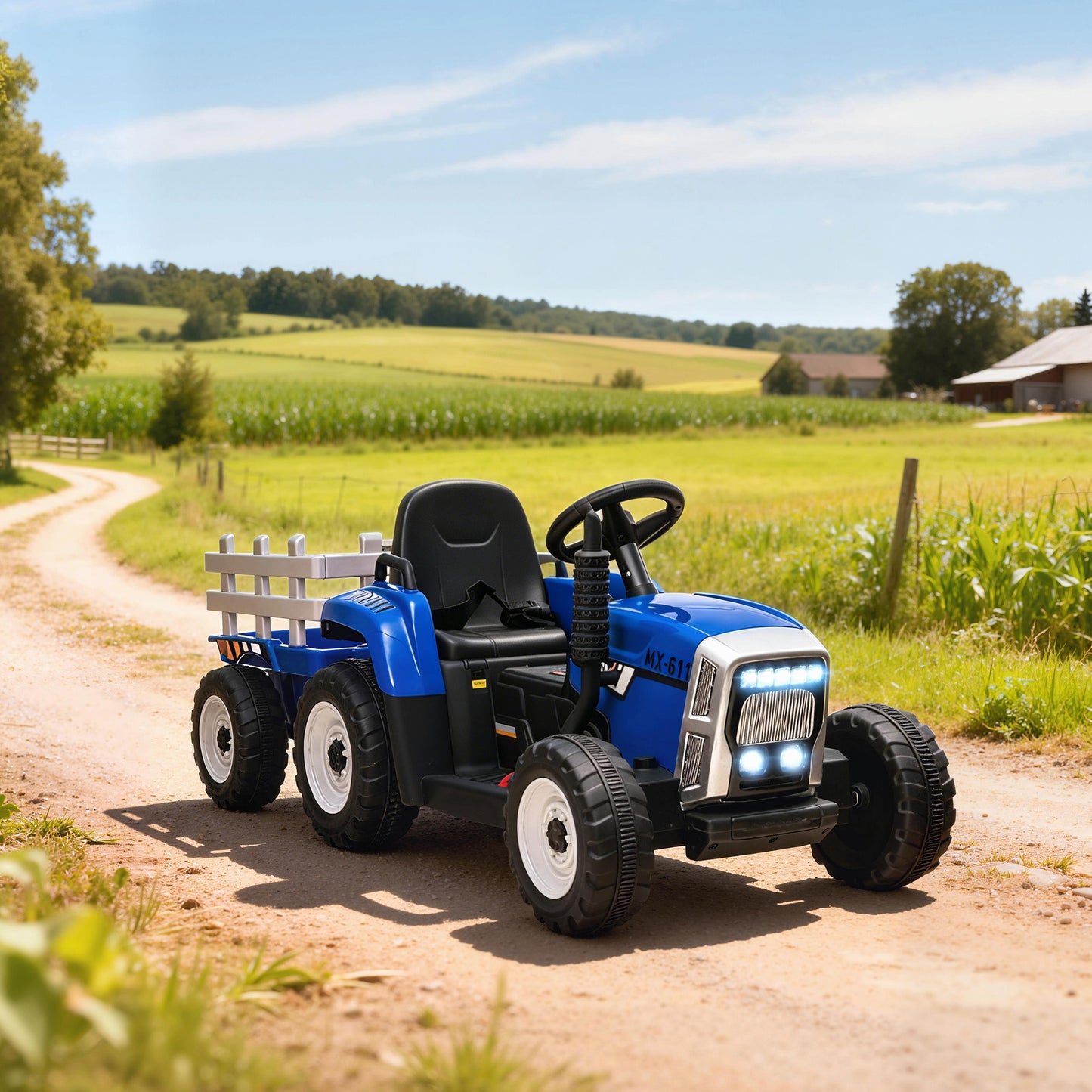 Homcom Tractor Eléctrico Con Remolque Para Niños 3-6 Años 136,5x50x52,5 Cm Azul_1